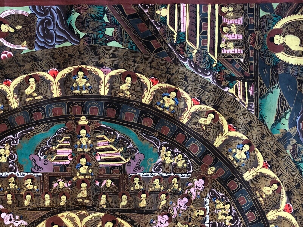 Large Tibetan Buddhist Thangka Wheel Of Life Dharma Mandala Painting Nepal Tibet – Image 7