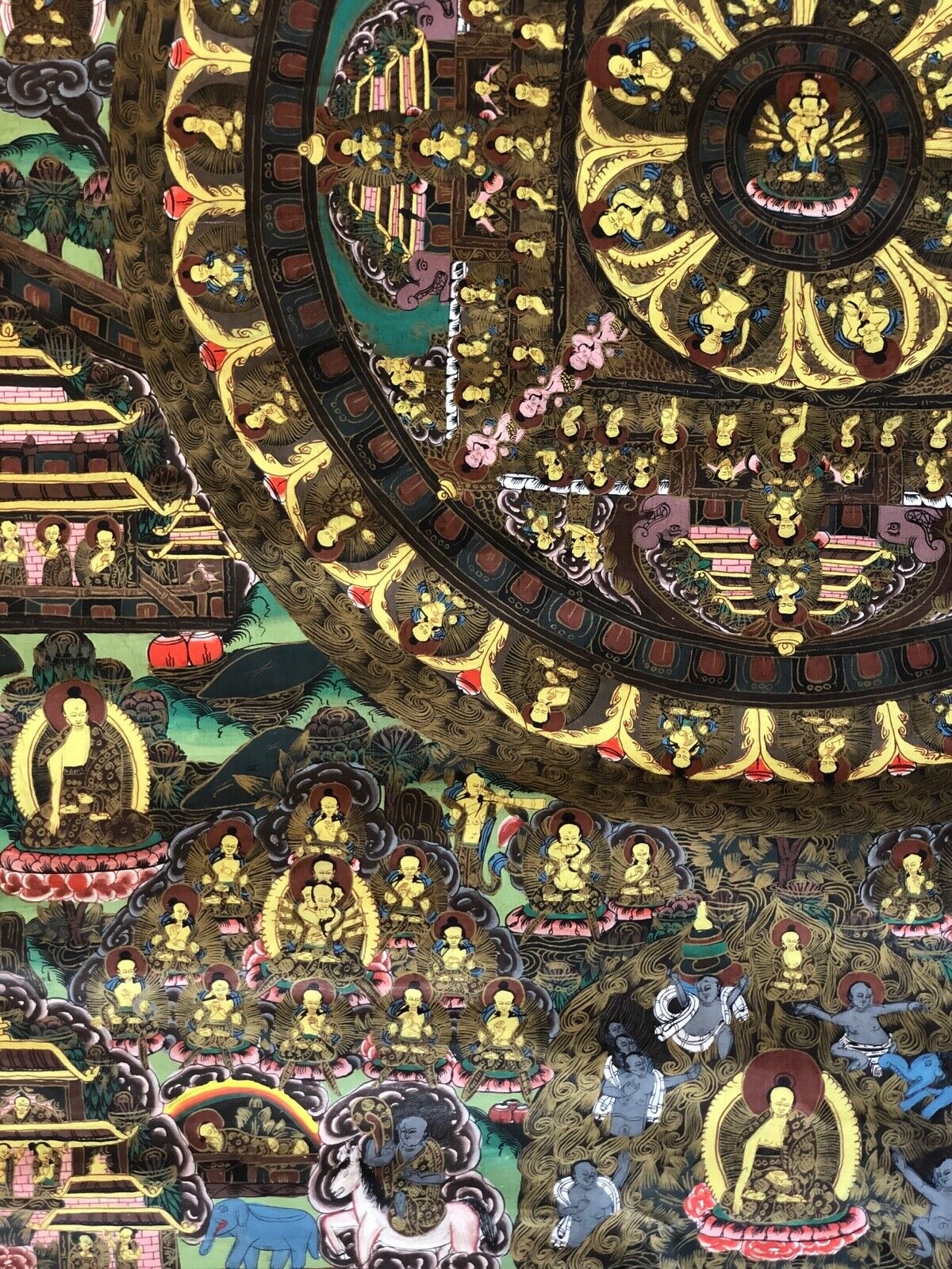 Large Tibetan Buddhist Thangka Wheel Of Life Dharma Mandala Painting Nepal Tibet – Image 4