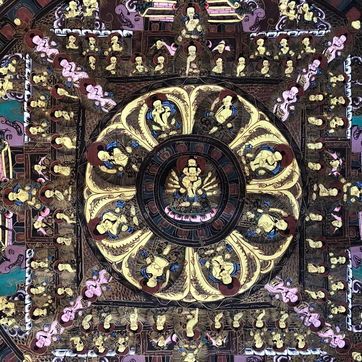 Large Tibetan Buddhist Thangka Wheel Of Life Dharma Mandala Painting Nepal Tibet – Image 3