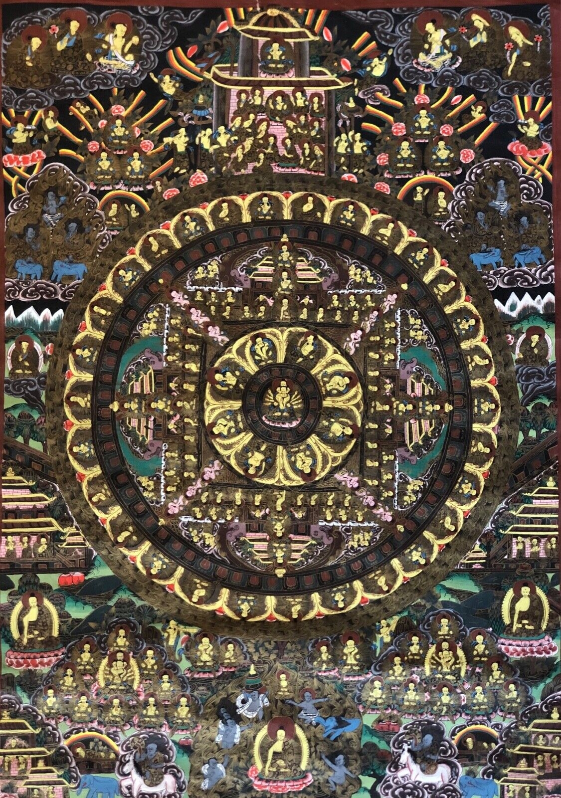 Large Tibetan Buddhist Thangka Wheel Of Life Dharma Mandala Painting Nepal Tibet – Image 2
