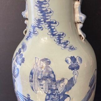 Large Chinese Blue and White Celadon Glazed Baluster Vase XIX Century Qing