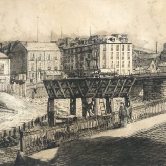 Nantes Erdre River Filling 1938 Signed Etching J. Palier Brittany France