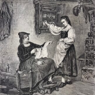 1869 Antique French Engraving La Layette"by Ch. Lasch – Mother & Daughter Bébé