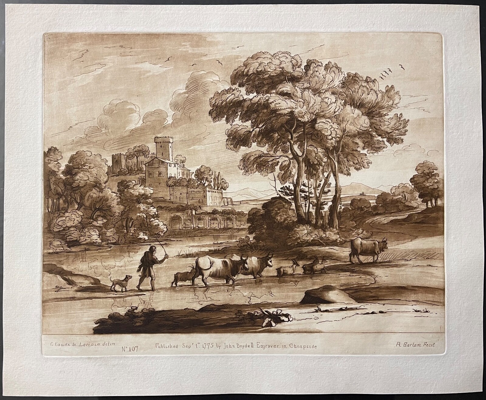 Claude Lorrain The Herdsman with his Cattle Berger troupeau 1775 graveur Earlom – Image 5