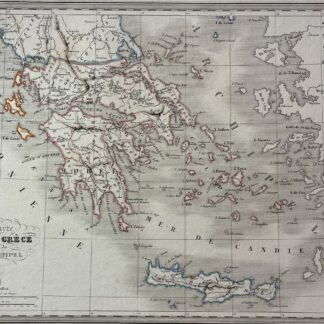 Map of Greece & Greek Archipelago Hand Colored Engraving Cyclades Crete 1842