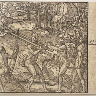 Canada 1575 André Thevet Battle Native Indians Woodcut XVIe Century Original