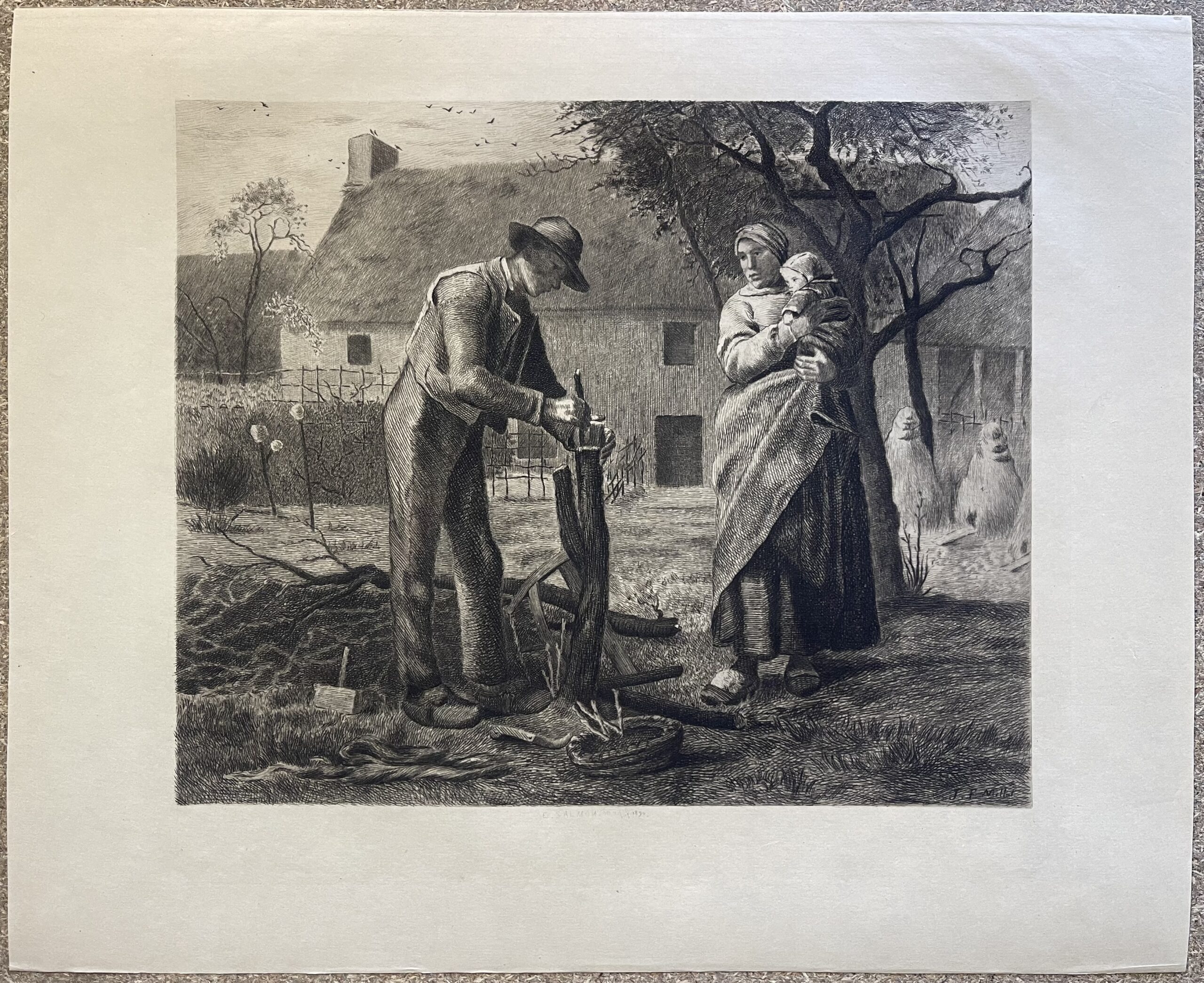 Jean-François Millet The Grafter 1890 Drypoint Etching by E. Salomon Barbizon – Image 3