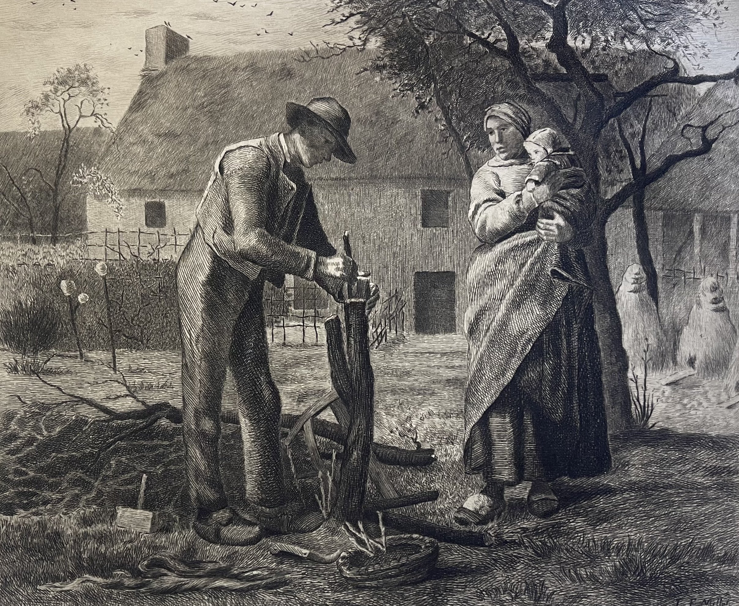Jean-François Millet The Grafter 1890 Drypoint Etching by E. Salomon Barbizon – Image 2