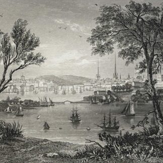 Stockholm Sweden Harbour Antique Engraving 1843 by Rouargue Suède
