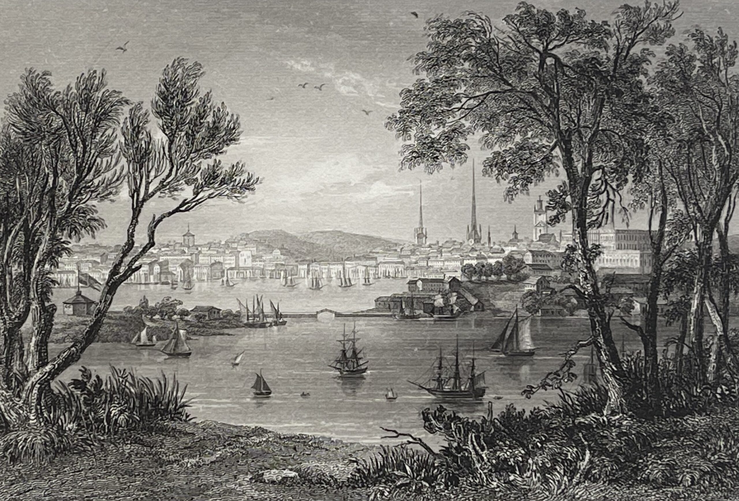 Stockholm Sweden Harbour Antique Engraving 1843 by Rouargue Suède