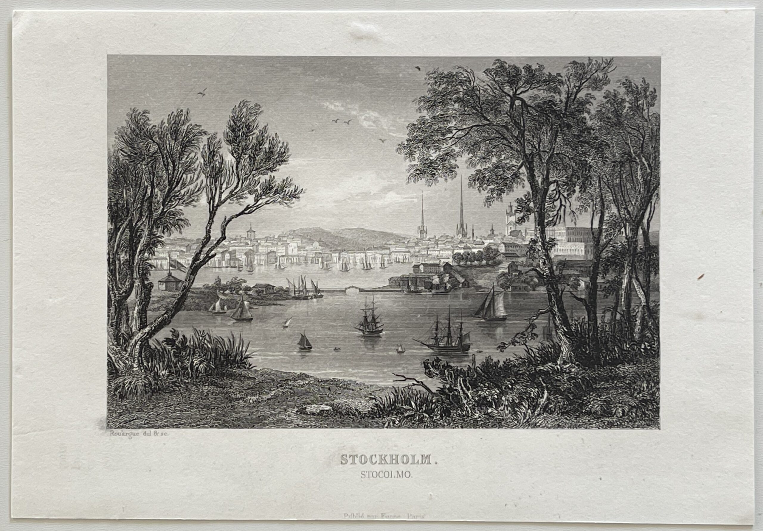 Stockholm Sweden Harbour Antique Engraving 1843 by Rouargue Suède – Image 2