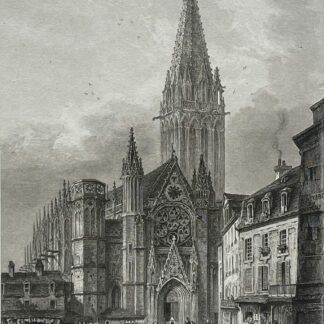 Saint Peter Church of Caen Normandy Original Rouargue Engraving 1838 France