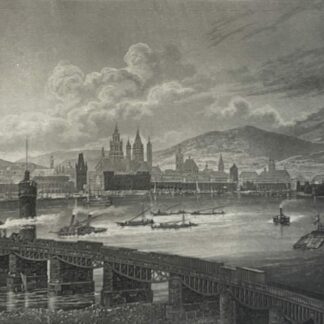 Allemagne MAINZ Germany Antique Steel Engraving c.1880 Rhine Panorama Mayence
