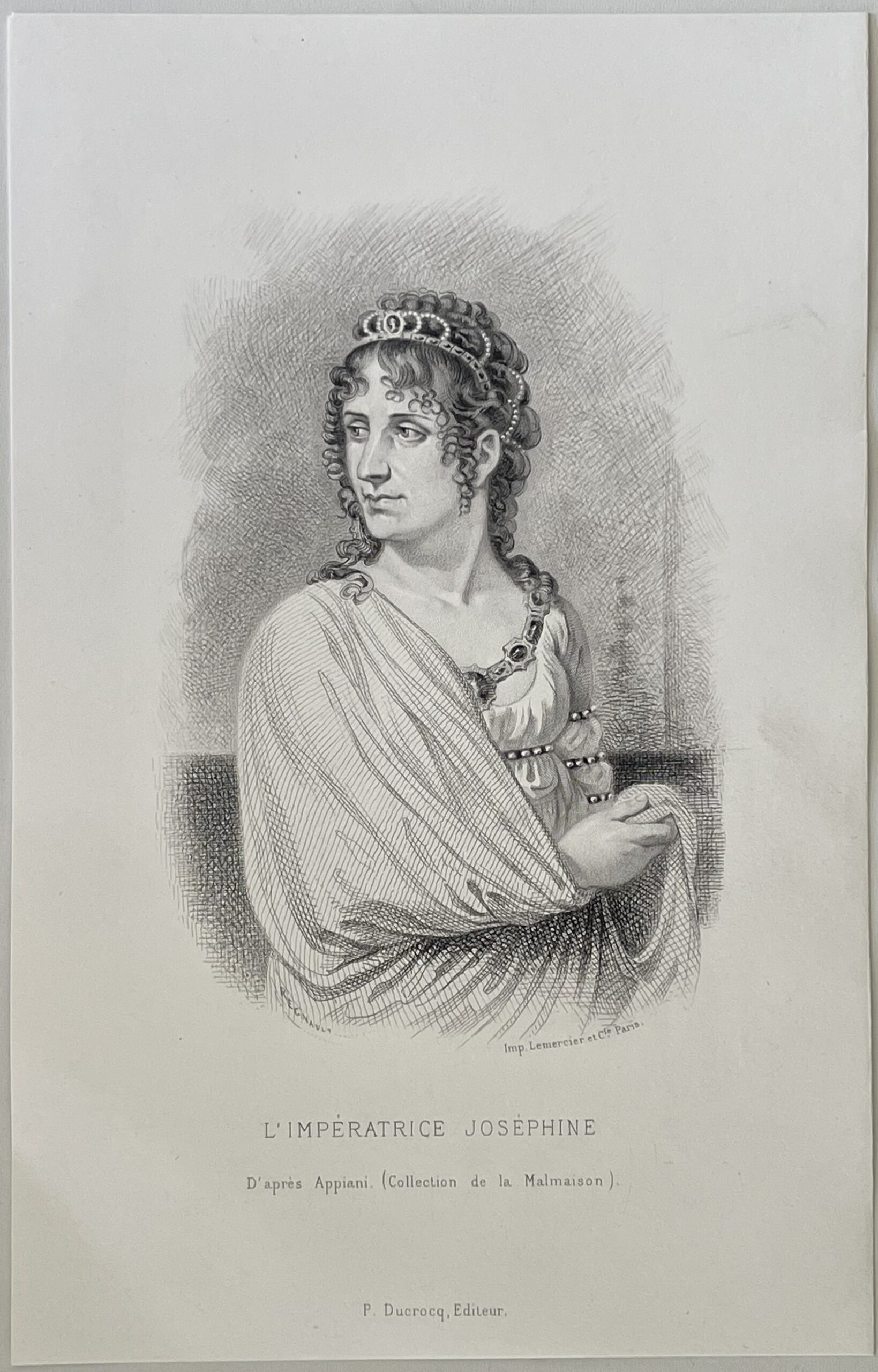 Joséphine de Beauharnais Portrait Engraving after Appiani, Napoleon empire 1867 – Image 2