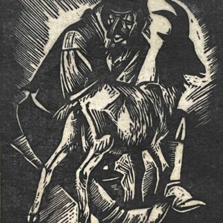 Russian Soviet Woodcut – Shepherd with Goat – 1933 USSR Xylography on China Paper