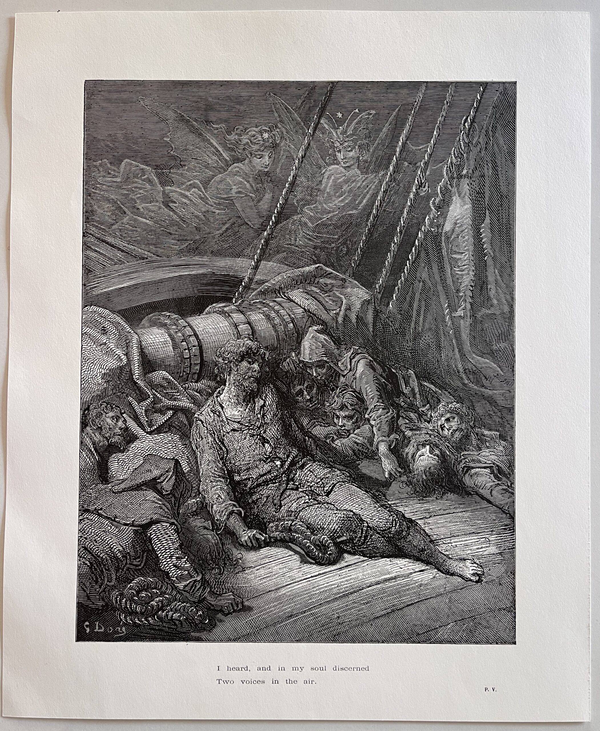 1876 Gustave Doré Antique Engraving Ancient Mariner Two Voices in the Air Marin – Image 2