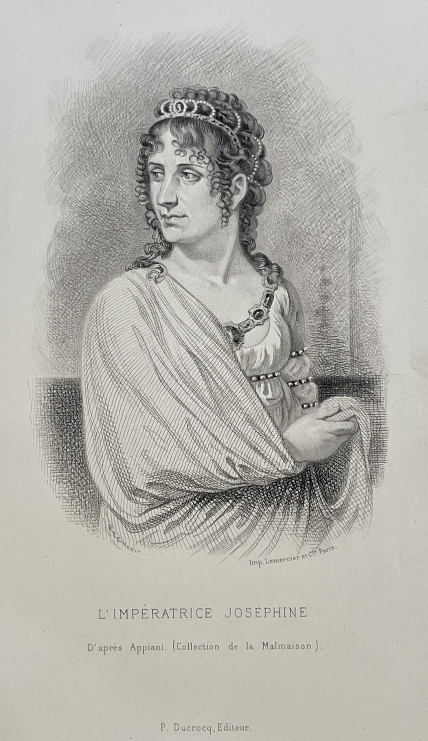 Joséphine de Beauharnais Portrait Engraving after Appiani, Napoleon empire 1867