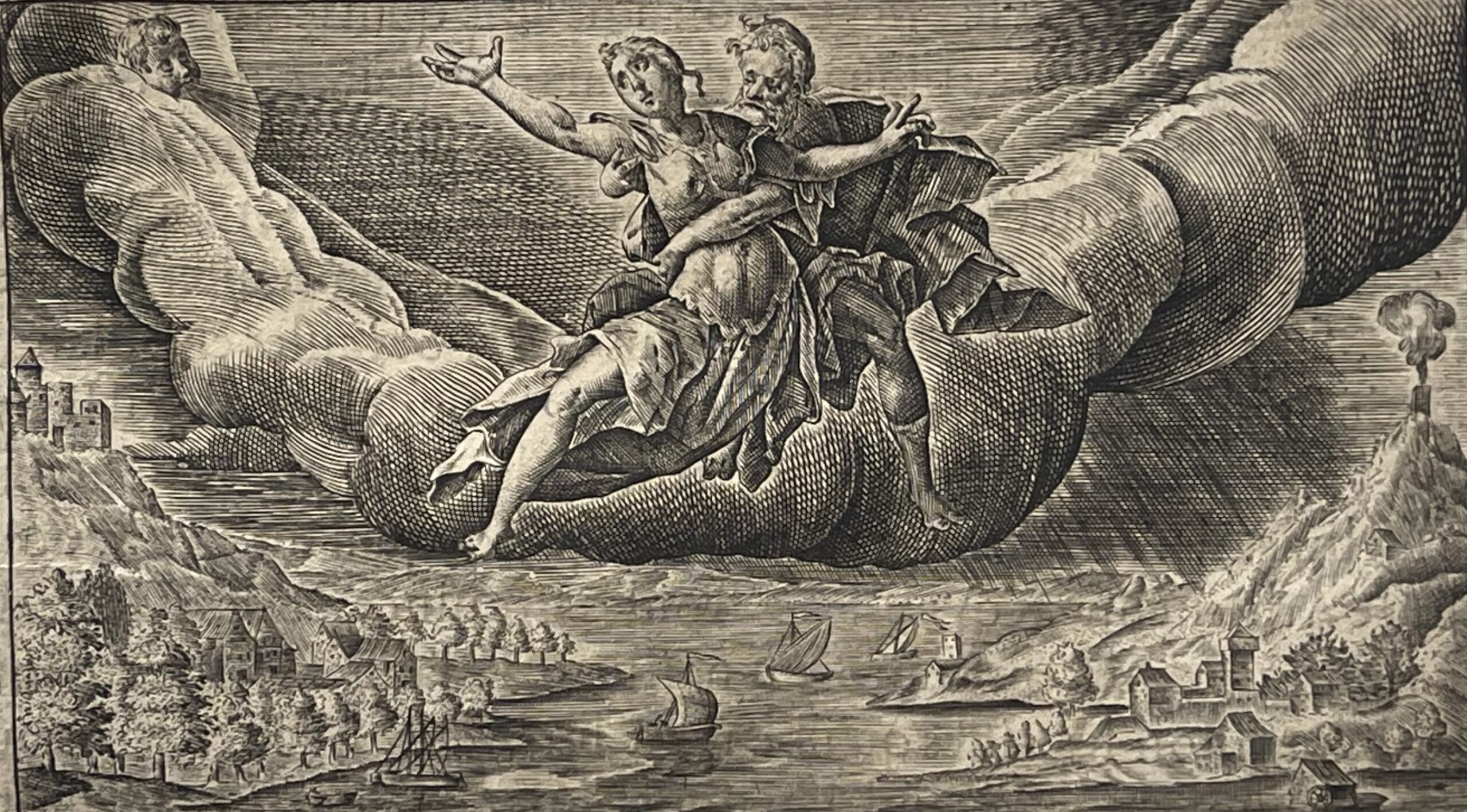 The Abduction of Orithyia by Boreas Antique Engraving after Ovid's 1622