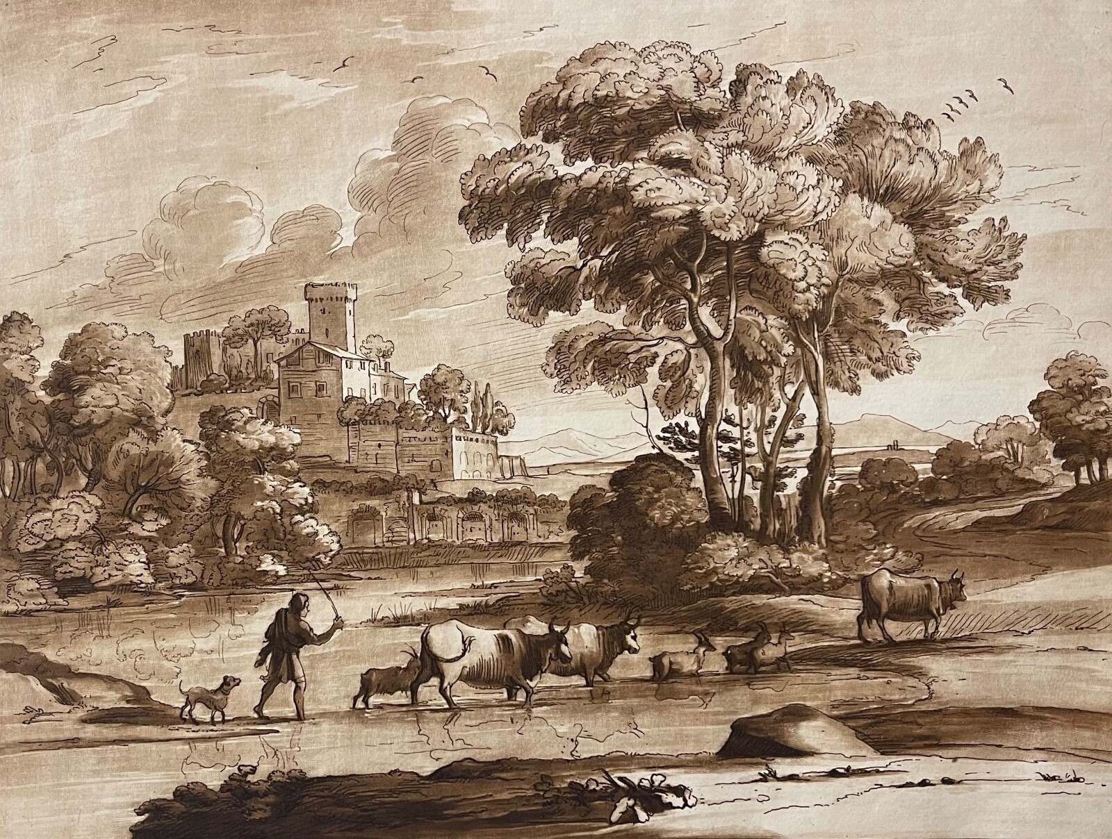 Claude Lorrain The Herdsman with his Cattle Berger troupeau 1775 graveur Earlom