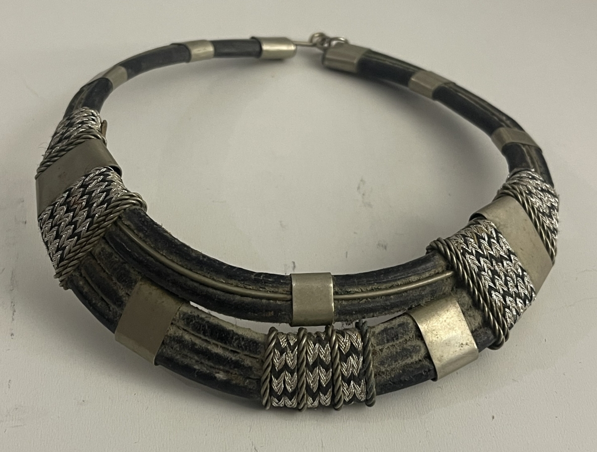 Touareg Silver & Leather Ethnic Choker Necklace African Tribal Jewelry XX