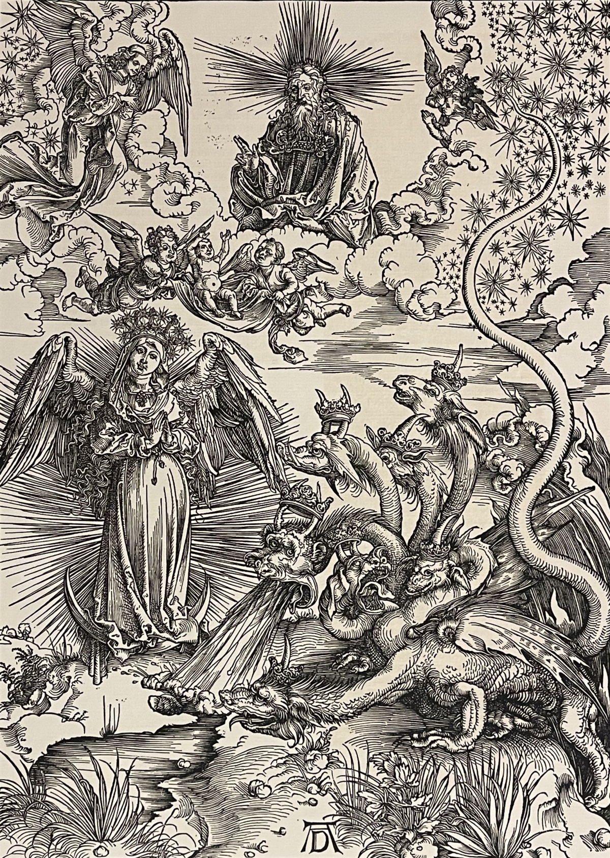 Albrecht Durer Seven Headed Dragon Apocalypse Facsimile c 1900 Woodcut Print – Image 2