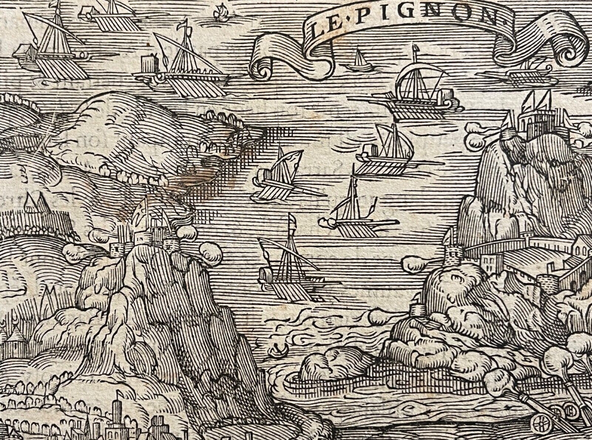 André Thevet c1560 Le Pignon Antique Woodcut Fortified Island – Image 6