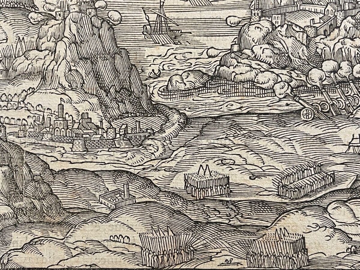 André Thevet c1560 Le Pignon Antique Woodcut Fortified Island – Image 5