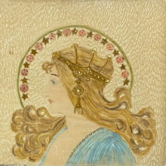 Art Nouveau Velvet Portrait of Crowned Lady Hand Painted Textile Czechoslovakia
