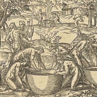 1575 Brazil Woodcut After André Thevet Indigenous Beverage Making Antique