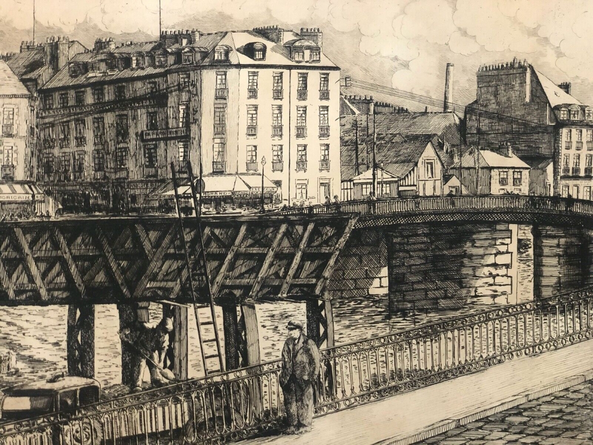 Nantes Erdre River Filling 1938 Signed Etching J. Palier Brittany France – Image 7