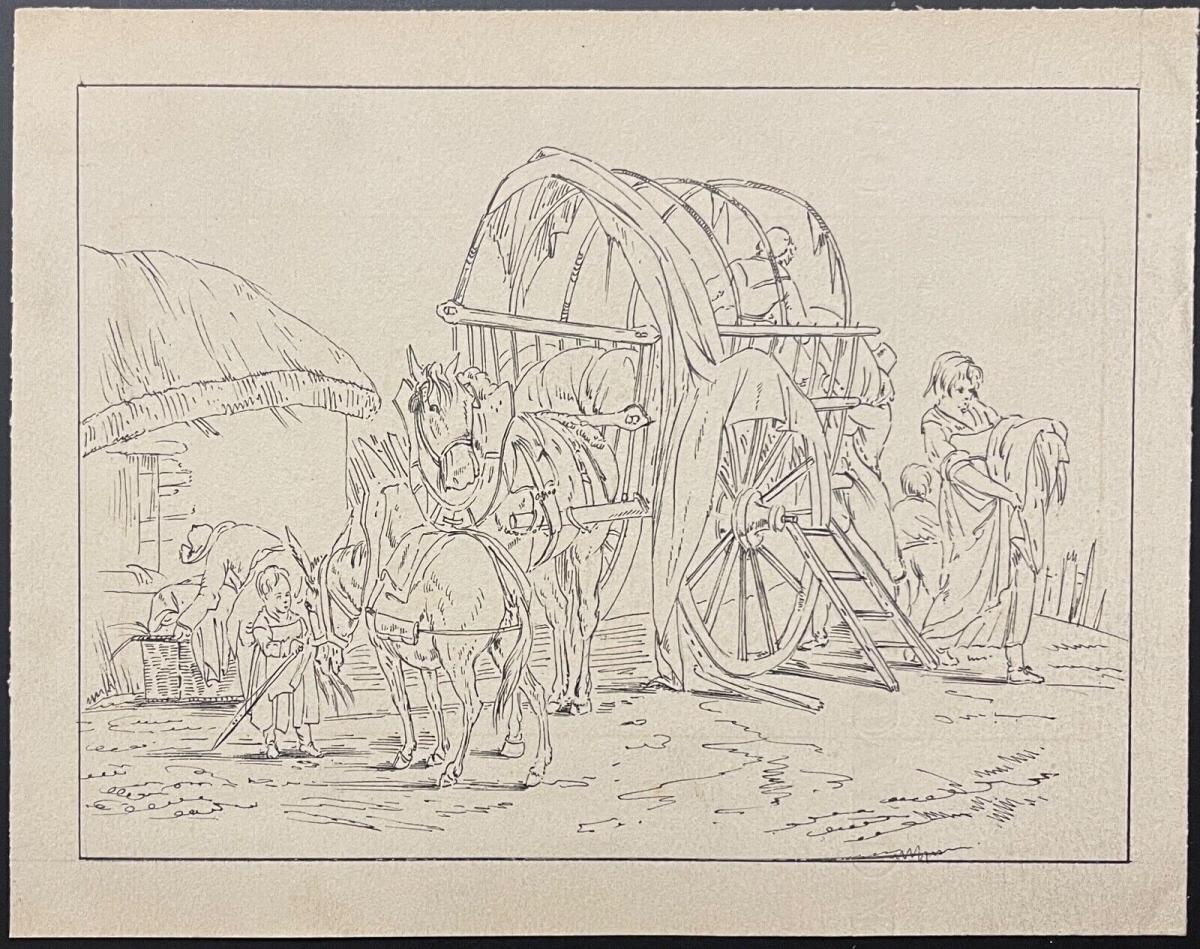 Buanderie de campagne armée Napoléon dessin encre 1885 Pressing – Image 2