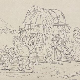 Buanderie de campagne armée Napoléon dessin encre 1885 Pressing