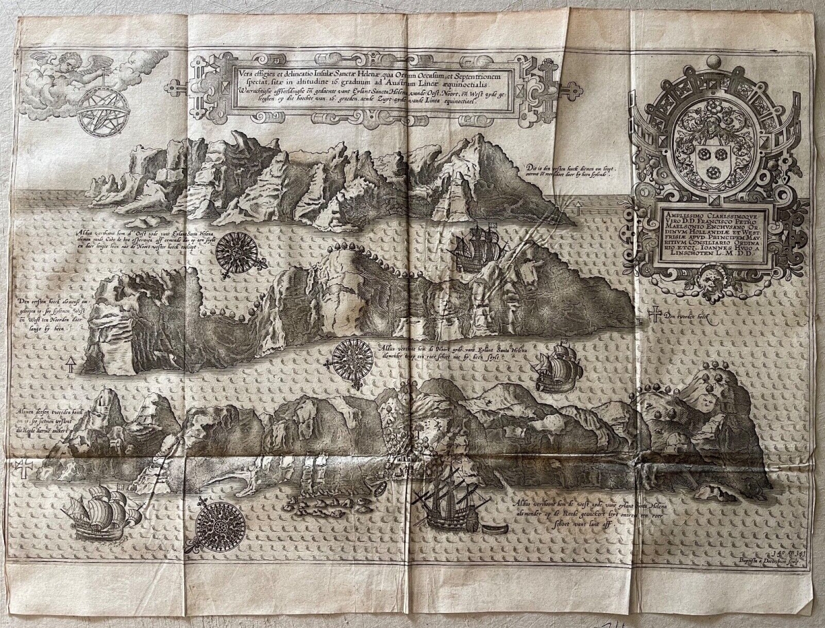 1598 Saint Helena Island Map Jan Huygen van Linschoten Original Engraving Rare – Image 19