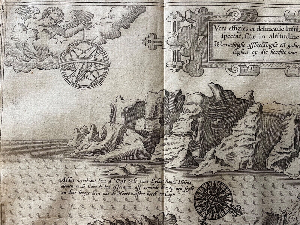 1598 Saint Helena Island Map Jan Huygen van Linschoten Original Engraving Rare – Image 10