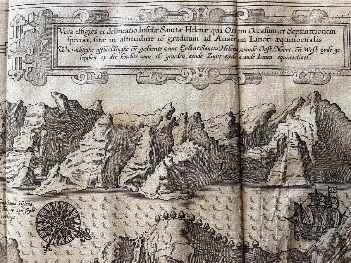 1598 Saint Helena Island Map Jan Huygen van Linschoten Original Engraving Rare – Image 9