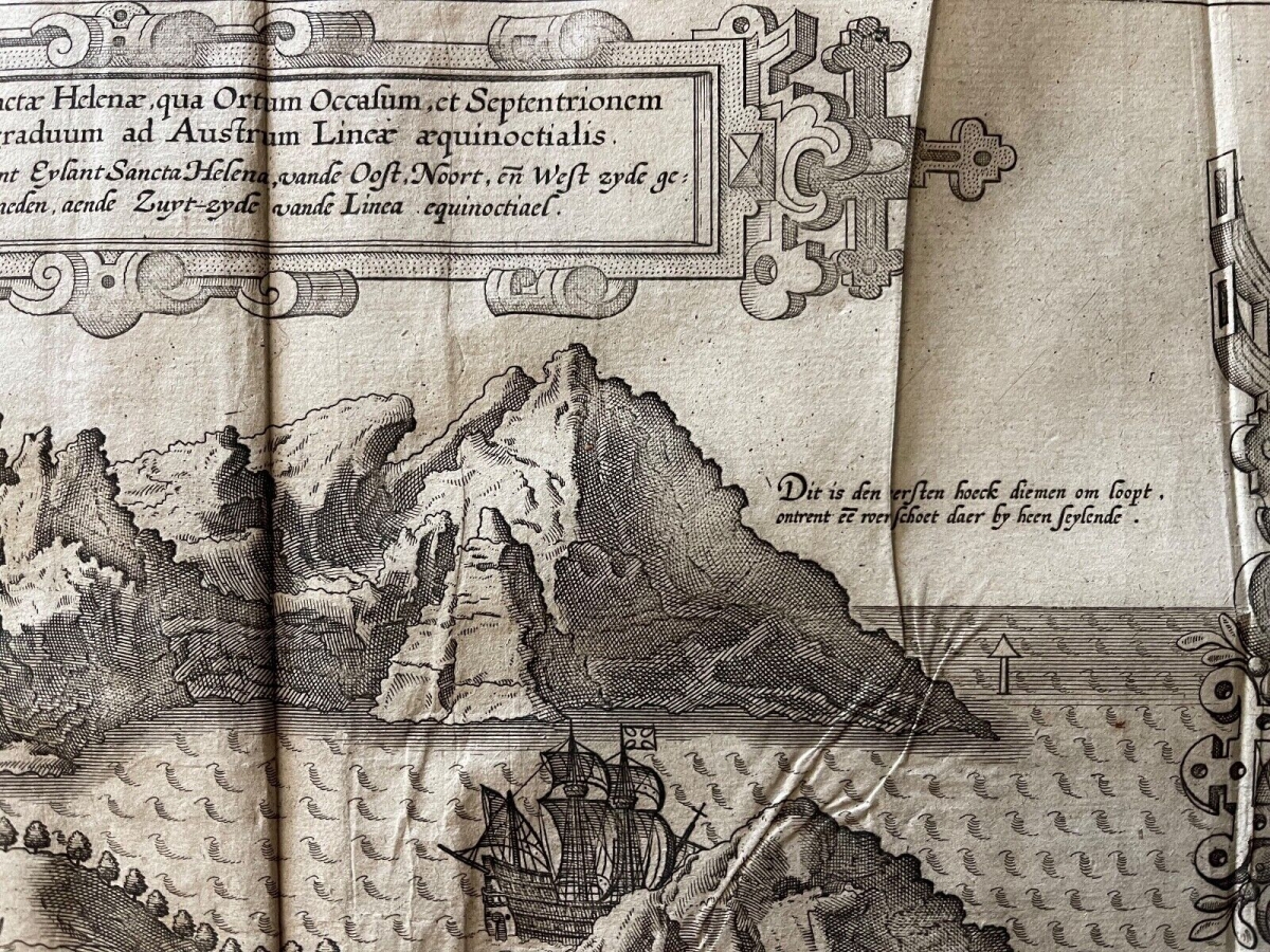 1598 Saint Helena Island Map Jan Huygen van Linschoten Original Engraving Rare – Image 8
