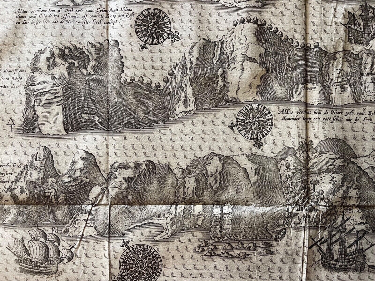 1598 Saint Helena Island Map Jan Huygen van Linschoten Original Engraving Rare – Image 7