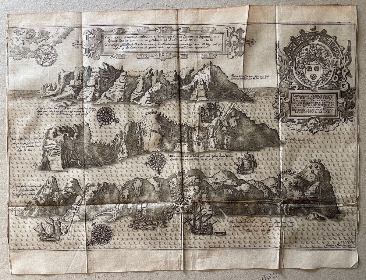 1598 Saint Helena Island Map Jan Huygen van Linschoten Original Engraving Rare – Image 6