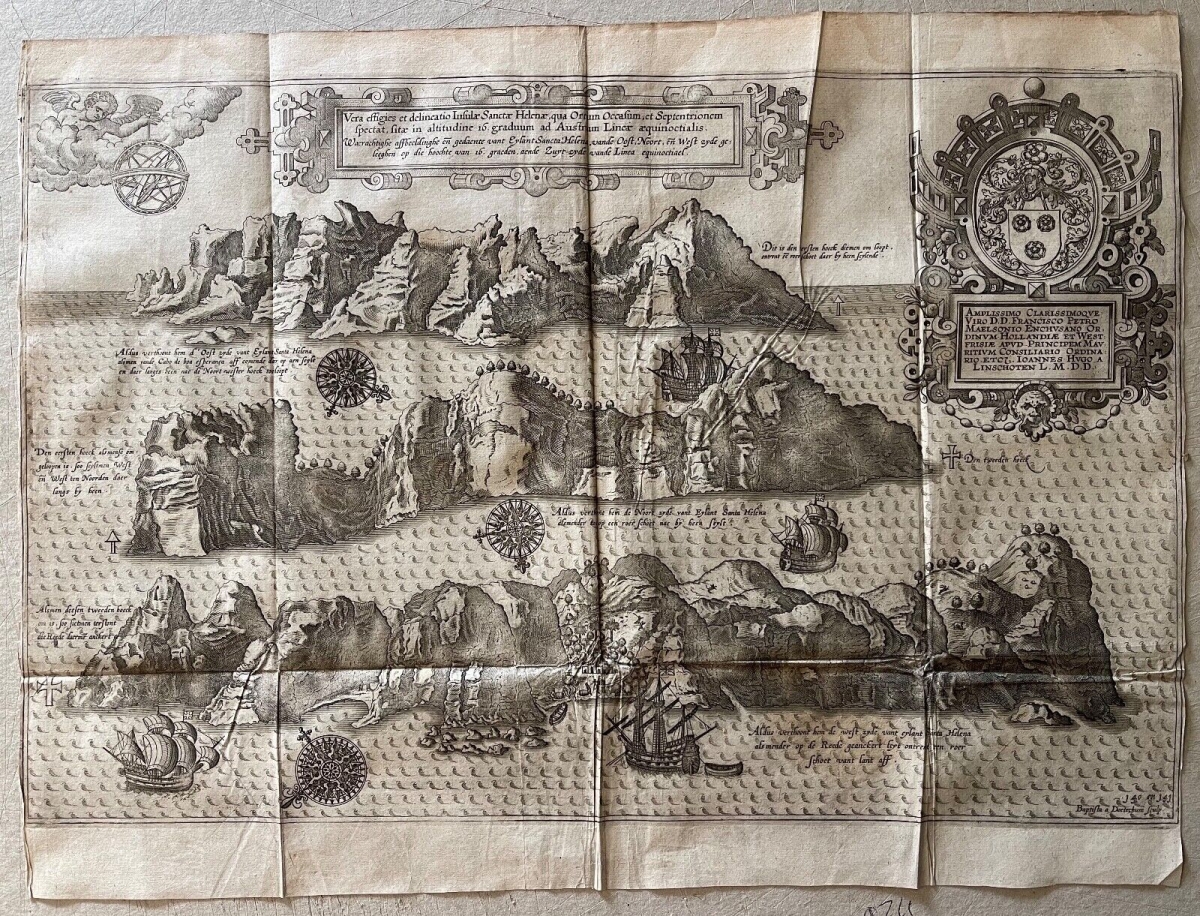 1598 Saint Helena Island Map Jan Huygen van Linschoten Original Engraving Rare – Image 5