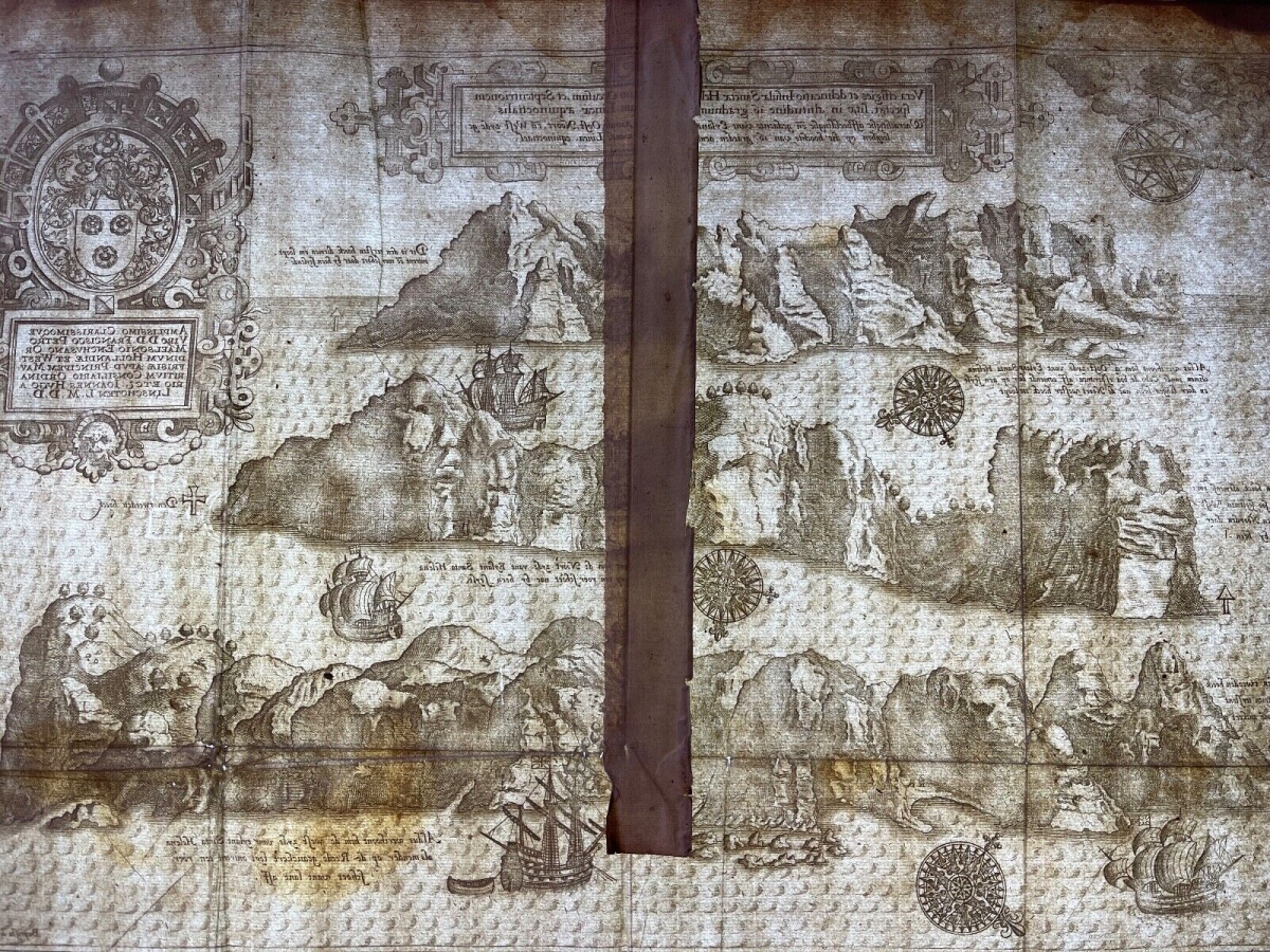 1598 Saint Helena Island Map Jan Huygen van Linschoten Original Engraving Rare – Image 3