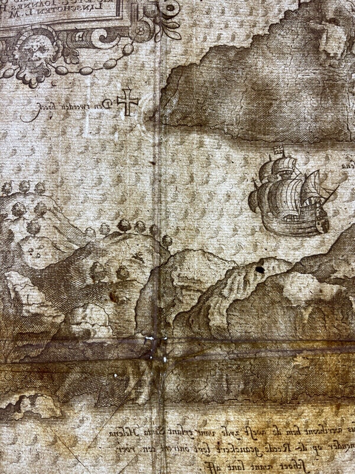 1598 Saint Helena Island Map Jan Huygen van Linschoten Original Engraving Rare – Image 2