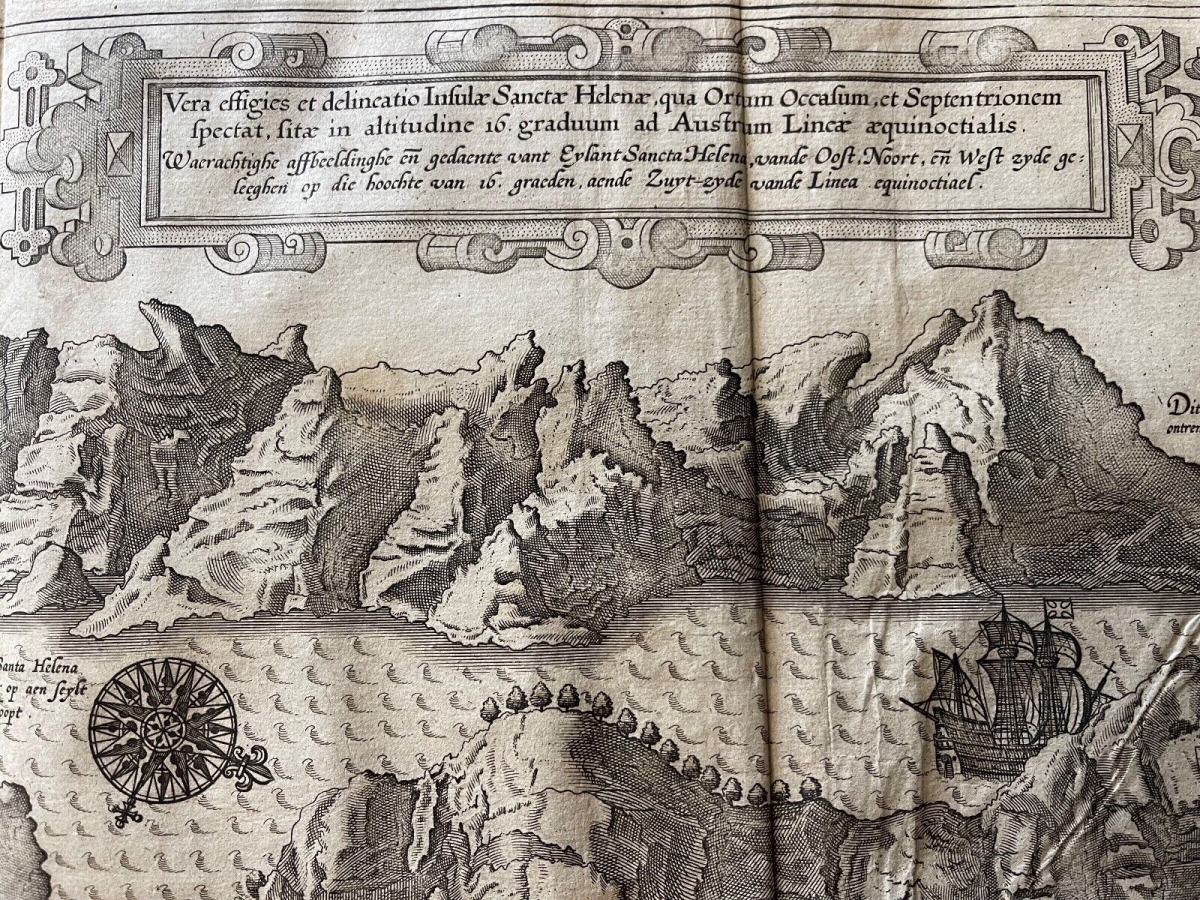 1598 Saint Helena Island Map Jan Huygen van Linschoten Original Engraving Rare – Image 18