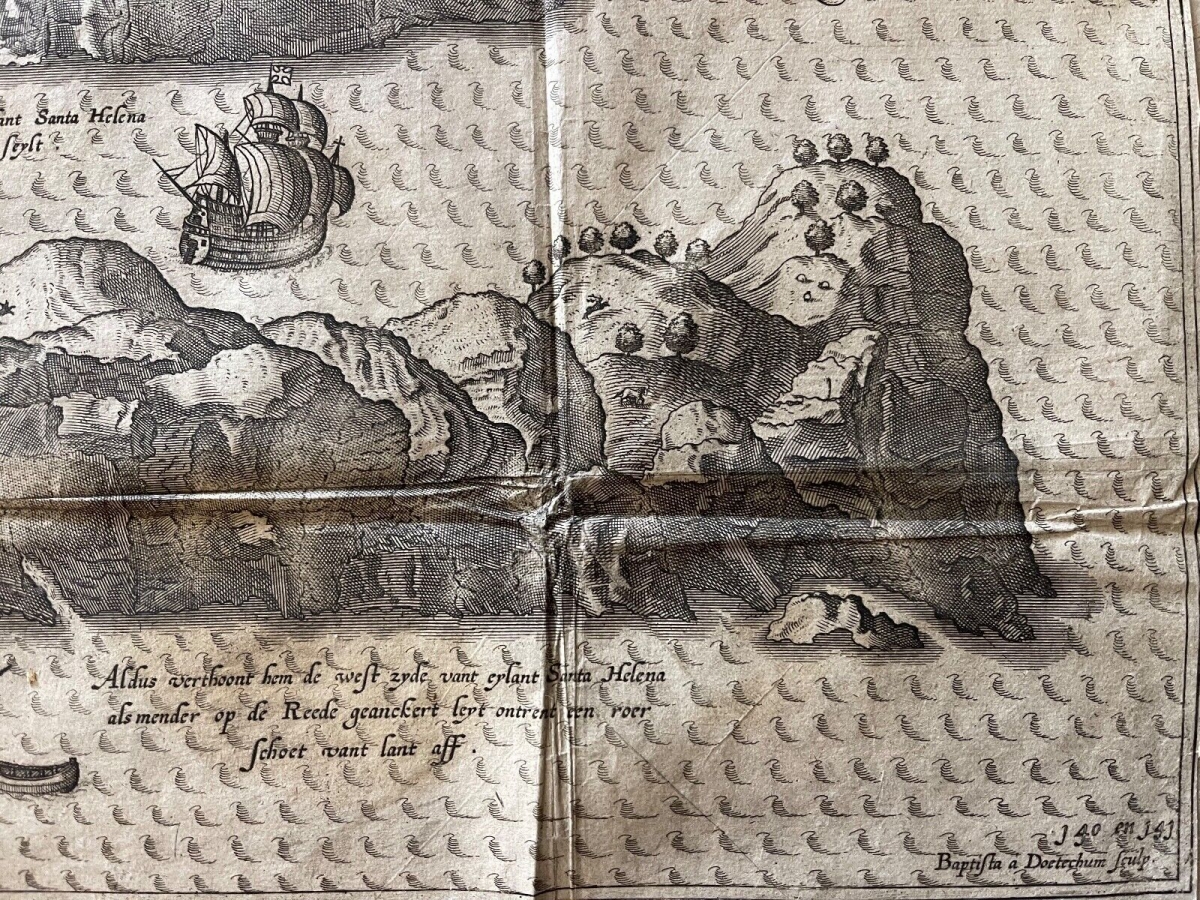 1598 Saint Helena Island Map Jan Huygen van Linschoten Original Engraving Rare – Image 15