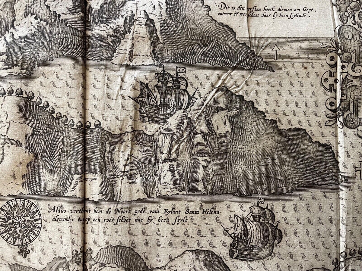 1598 Saint Helena Island Map Jan Huygen van Linschoten Original Engraving Rare – Image 13