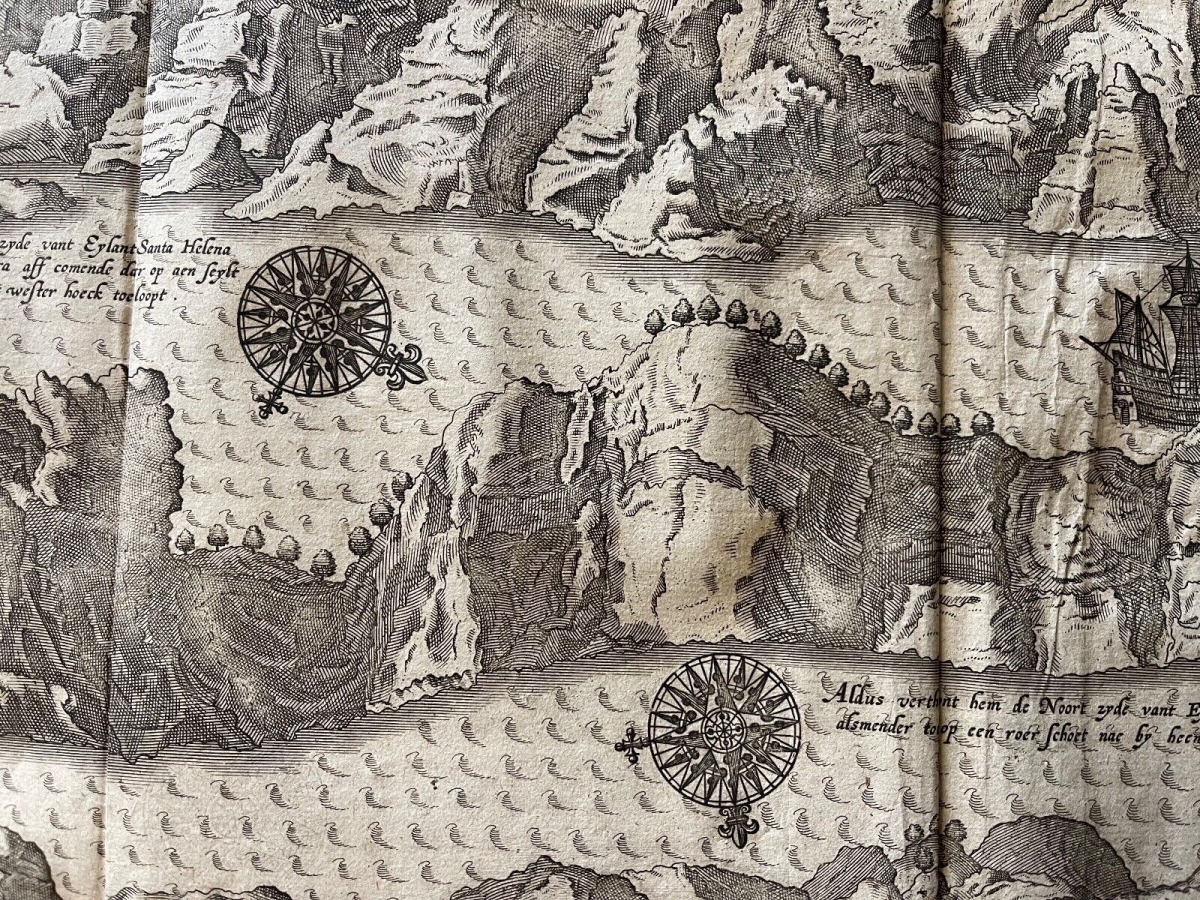 1598 Saint Helena Island Map Jan Huygen van Linschoten Original Engraving Rare – Image 12