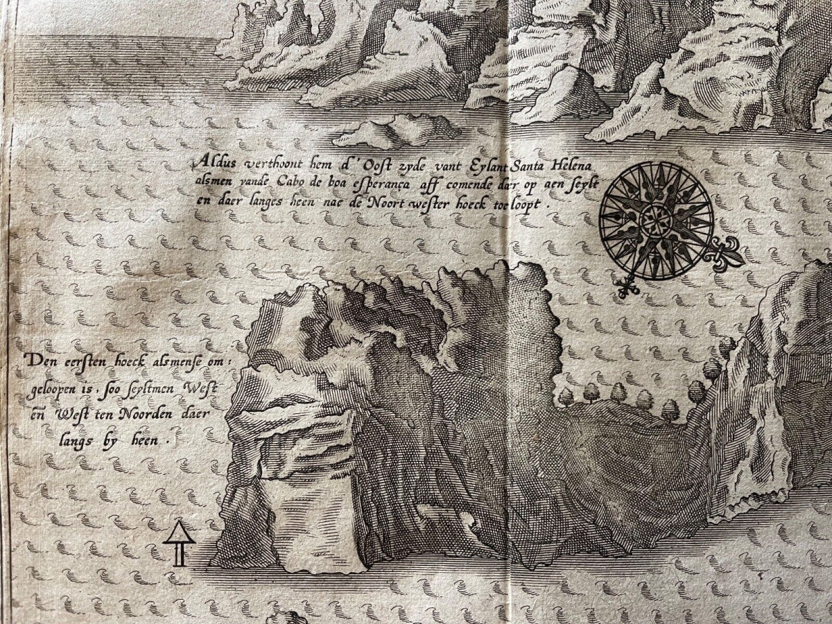 1598 Saint Helena Island Map Jan Huygen van Linschoten Original Engraving Rare – Image 11