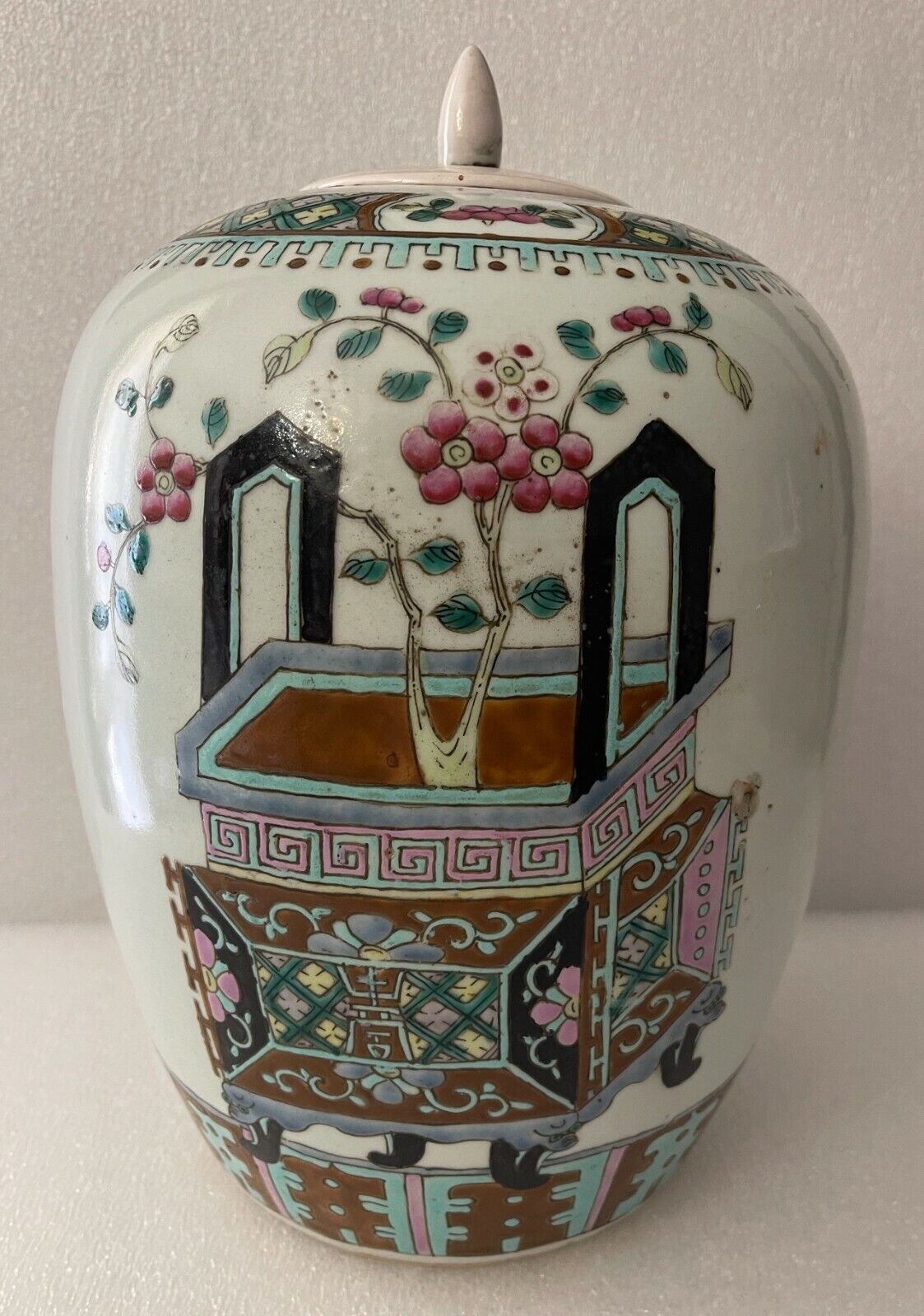 Antique Chinese Famille Rose Porcelain Ginger Jar Qing Dynasty XIX Century – Image 4