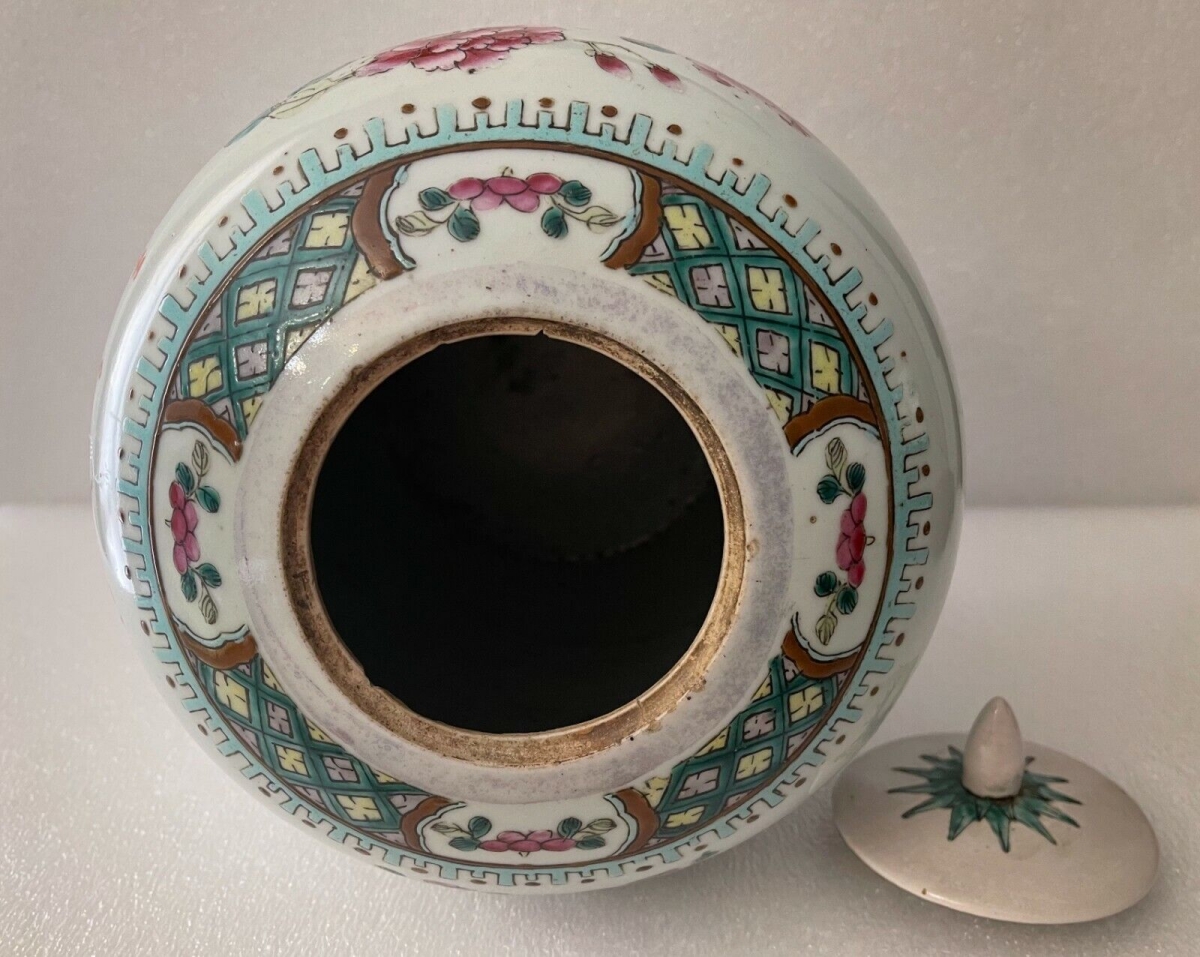 Antique Chinese Famille Rose Porcelain Ginger Jar Qing Dynasty XIX Century – Image 5