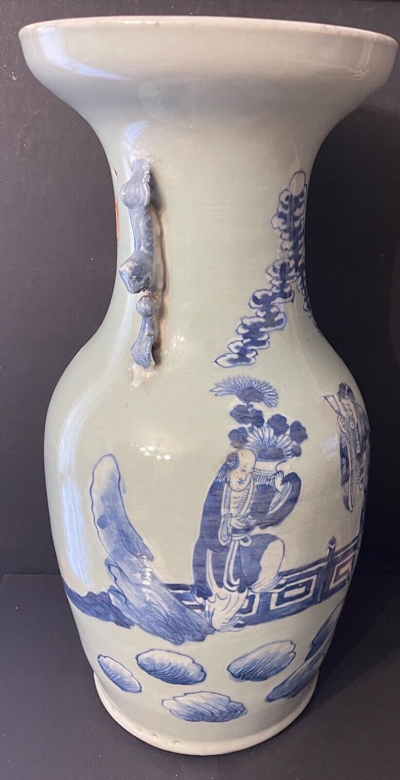 Large Chinese Blue and White Celadon Glazed Baluster Vase XIX Century Qing – Image 8