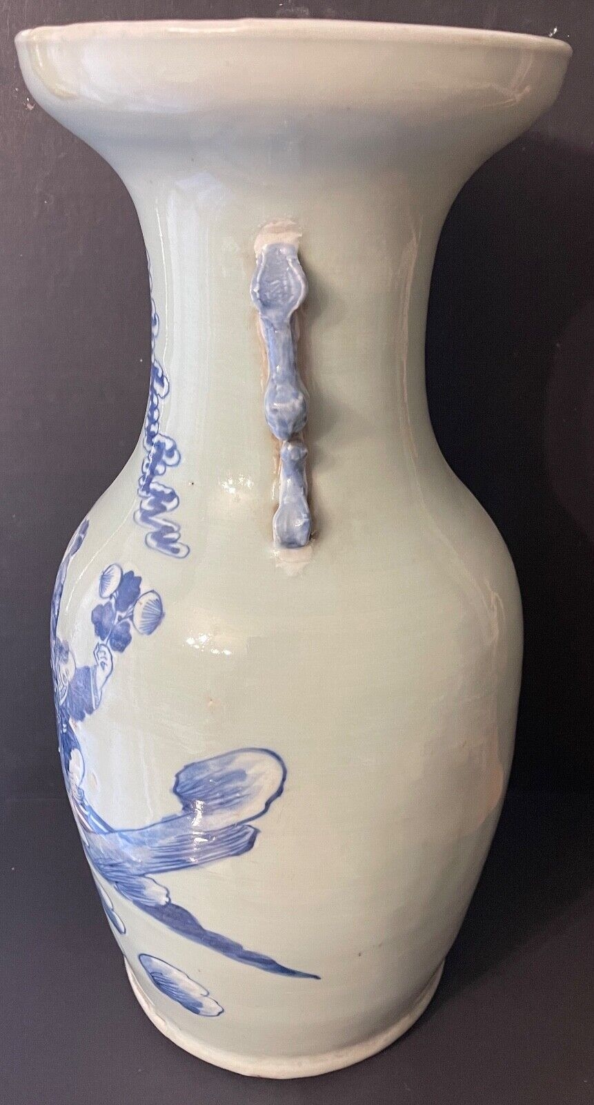 Large Chinese Blue and White Celadon Glazed Baluster Vase XIX Century Qing – Image 7